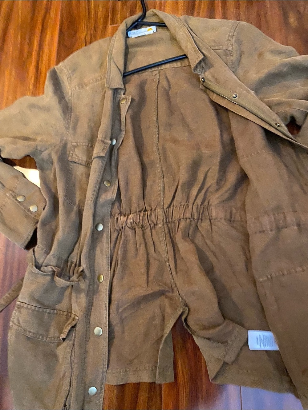 C&C California linen blend Women's Tan Drawstring Utility Jacket size Large - Picture 8 of 8